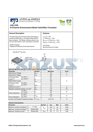 AOL1420_08 datasheet - N-Channel Enhancement Mode Field Effect Transistor