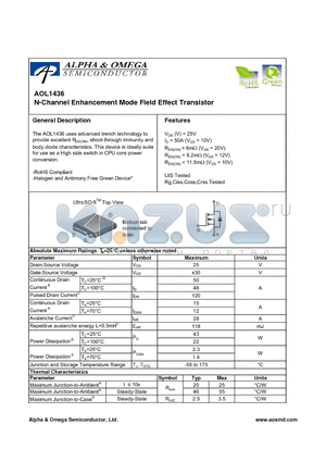 AOL1436_08 datasheet - N-Channel Enhancement Mode Field Effect Transistor