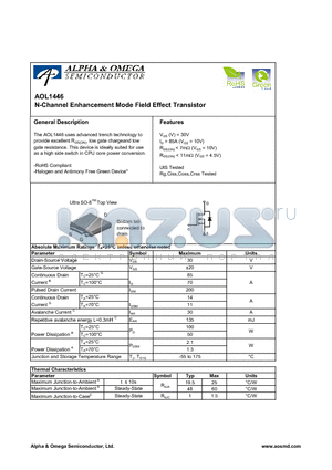 AOL1446 datasheet - N-Channel Enhancement Mode Field Effect Transistor