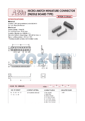 A28A06BT1 datasheet - MICRO-MATCH MINIATURE CONNECTOR (PADDLE BOARD TYPE)