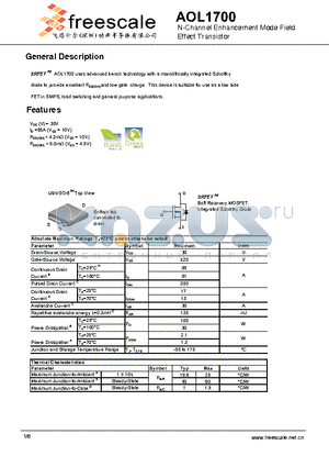 AOL1700 datasheet - N-Channel Enhancement Mode Field