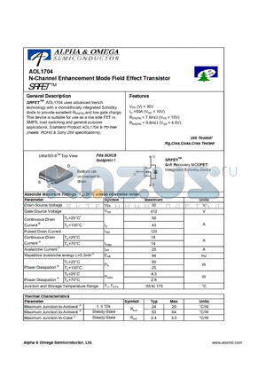 AOL1704 datasheet - N-Channel Enhancement Mode Field Effect Transistor