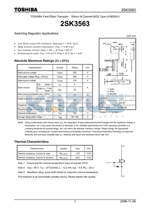 2SK3563 datasheet - Silicon N Channel MOS Type Switching Regulator Applications