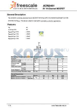 AON2401 datasheet - 8V N-Channel MOSFET