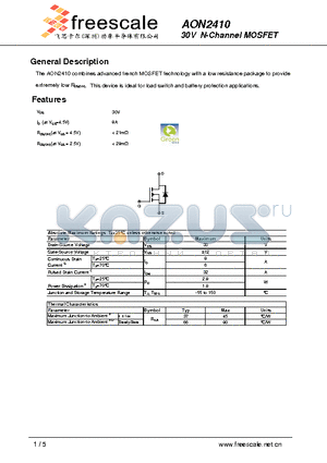 AON2410 datasheet - 30V N-Channel MOSFET