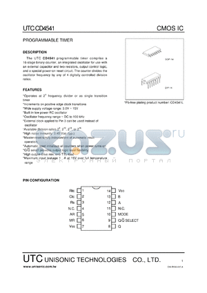 CD4541 datasheet - PROGRAMMABLE TIMER CMOS IC