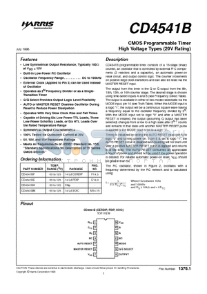 CD4541B datasheet - CMOS Programmable Timer High Voltage Types (20V Rating)