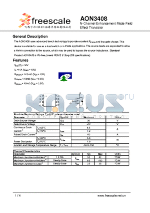 AON3408 datasheet - N-Channel Enhancement Mode Field Effect Transistor