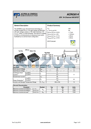 AON3814_10 datasheet - 20V N-Channel MOSFET