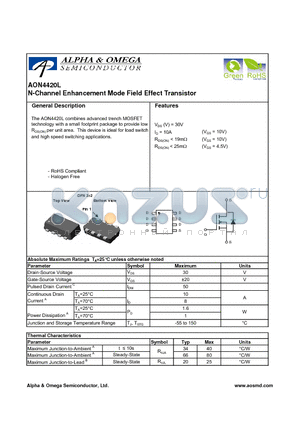 AON4420L datasheet - N-Channel Enhancement Mode Field Effect Transistor