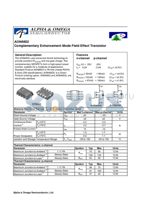 AON4602L datasheet - Complementary Enhancement Mode Field Effect Transistor