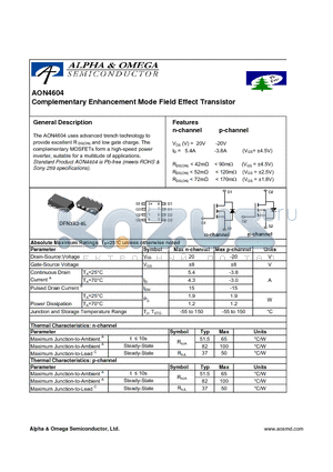 AON4604 datasheet - Complementary Enhancement Mode Field Effect Transistor