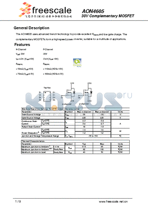 AON4605 datasheet - 30V Complementary MOSFET