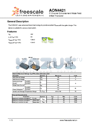 AON4421 datasheet - P-Channel Enhancement Mode Field Effect Transistor