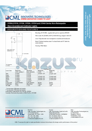 2153A5 datasheet - Neon-Incandescent Indicator Lights