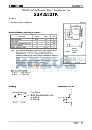 2SK3582TK datasheet - Field Effect Transistor Silicon N Channel Junction Type For ECM