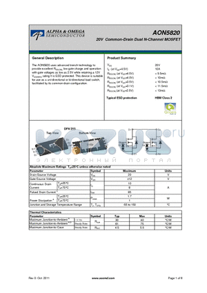 AON5820 datasheet - 20V Common-Drain Dual N-Channel MOSFET
