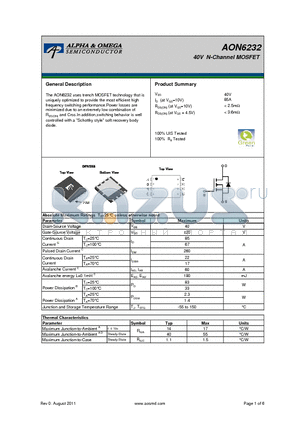 AON6232 datasheet - 40V N-Channel MOSFET