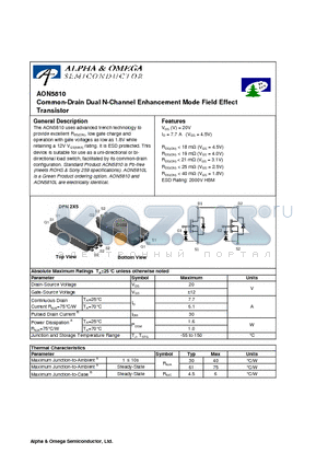 AON5810 datasheet - Common-Drain Dual N-Channel Enhancement Mode Field Effect Transistor