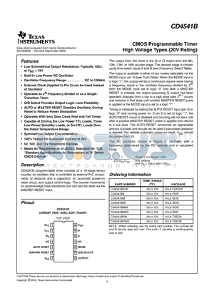 CD4541BMG4 datasheet - CMOS Programmable Timer High Voltage Types (20V Rating)