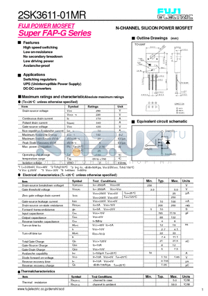 2SK3611-01MR datasheet - N-CHANNEL SILICON POWER MOSFET