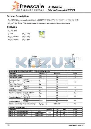 AON6426 datasheet - 30V N-Channel MOSFET