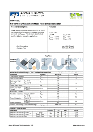 AON6426L datasheet - N-Channel Enhancement Mode Field Effect Transistor