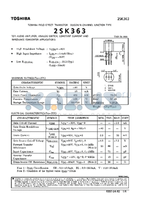 2SK363 datasheet - N CHANNEL JUNCTION TYPE (FOR AUDIO AMPLIFIER, ANALOG SWITCH, CONSTANT CURRENT AND IMPEDANCE CONVERTER APPLICATIONS)