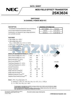 2SK3634 datasheet - SWITCHING N-CHANNEL POWER MOSFET