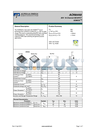 AON6448 datasheet - 80V N-Channel MOSFET