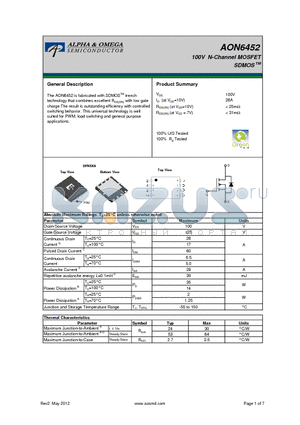 AON6452 datasheet - 100V N-Channel MOSFET