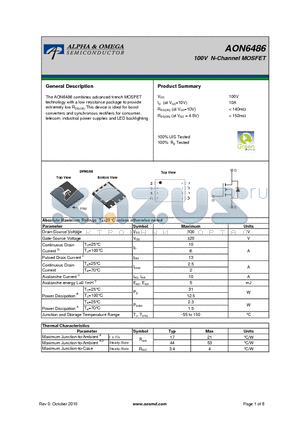 AON6486 datasheet - 100V N-Channel MOSFET