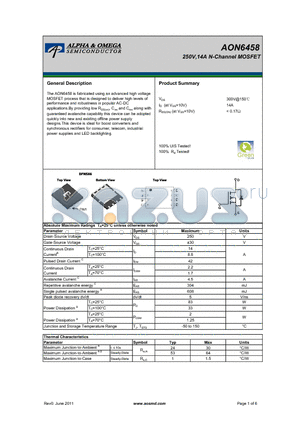 AON6458 datasheet - 250V,14A N-Channel MOSFET