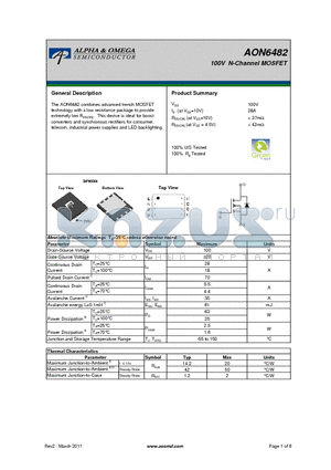 AON6482 datasheet - 100V N-Channel MOSFET
