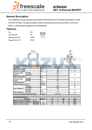 AON6484 datasheet - 100V N-Channel MOSFET