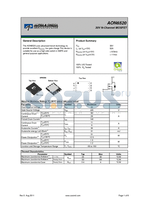 AON6520 datasheet - 30V N-Channel MOSFET