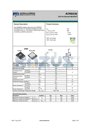AON6536 datasheet - 30V N-Channel MOSFET