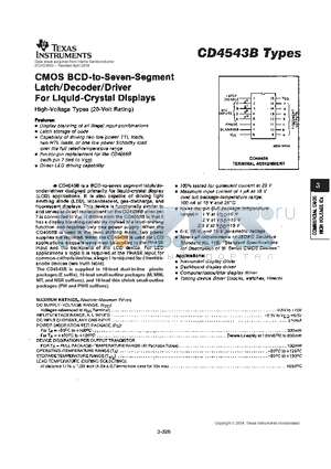 CD4543 datasheet - CMOS BCD-TO-SEVEN-SEGMENT LATCH/DECODER/DRIVER FOR LIQUID-CRYSTAL DISPLAYS