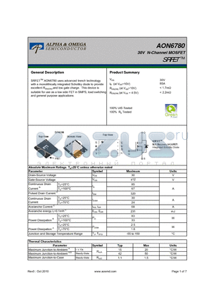 AON6780 datasheet - 30V N-Channel MOSFET