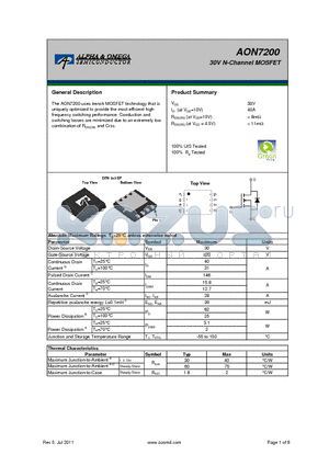 AON7200 datasheet - 30V N-Channel MOSFET