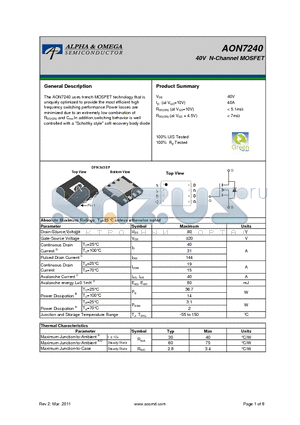 AON7240 datasheet - 40V N-Channel MOSFET