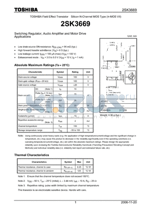 2SK3669_06 datasheet - Silicon N-Channel MOS Type Switching Regulator, Audio Amplifier and Motor Drive Applications