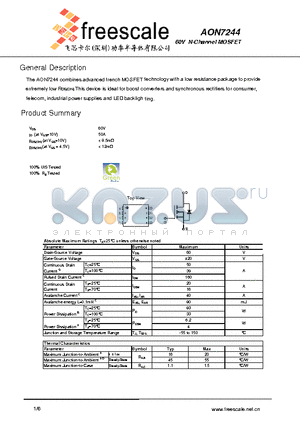 AON7244 datasheet - 60V N-Channel MOSFET