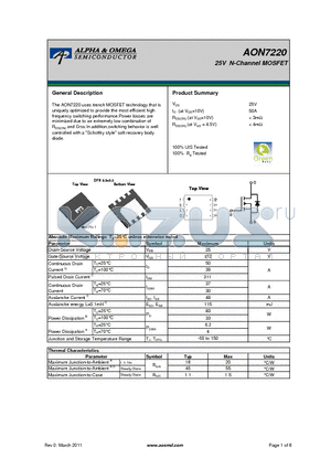 AON7220 datasheet - 25V N-Channel MOSFET