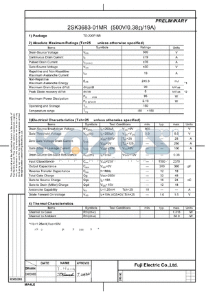 2SK3683-01MR datasheet - Fuji Power MOSFET SuperFAP-G series Target Specification