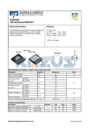 AON7408 datasheet - 30V N-Channel MOSFET