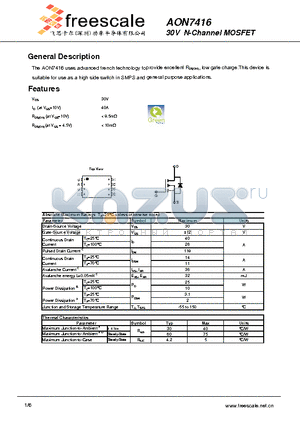 AON7416 datasheet - 30V N-Channel MOSFET