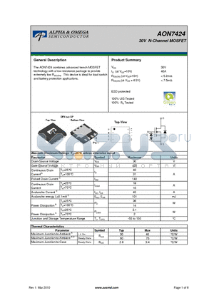 AON7424 datasheet - 30V N-Channel MOSFET