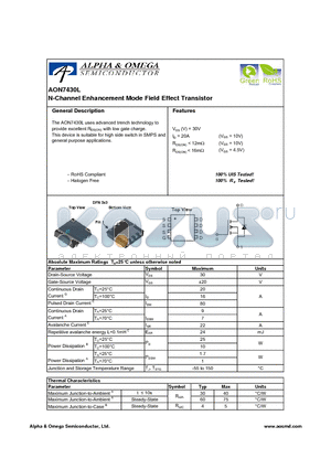 AON7430L datasheet - N-Channel Enhancement Mode Field Effect Transistor