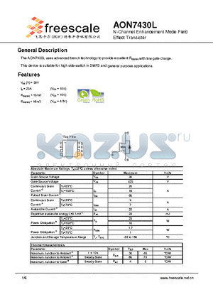 AON7430L datasheet - N-Channel Enhancement Mode Field Effect Transistor